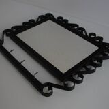 Vintage Metal Wall Mirror with Hooks, 1960's.