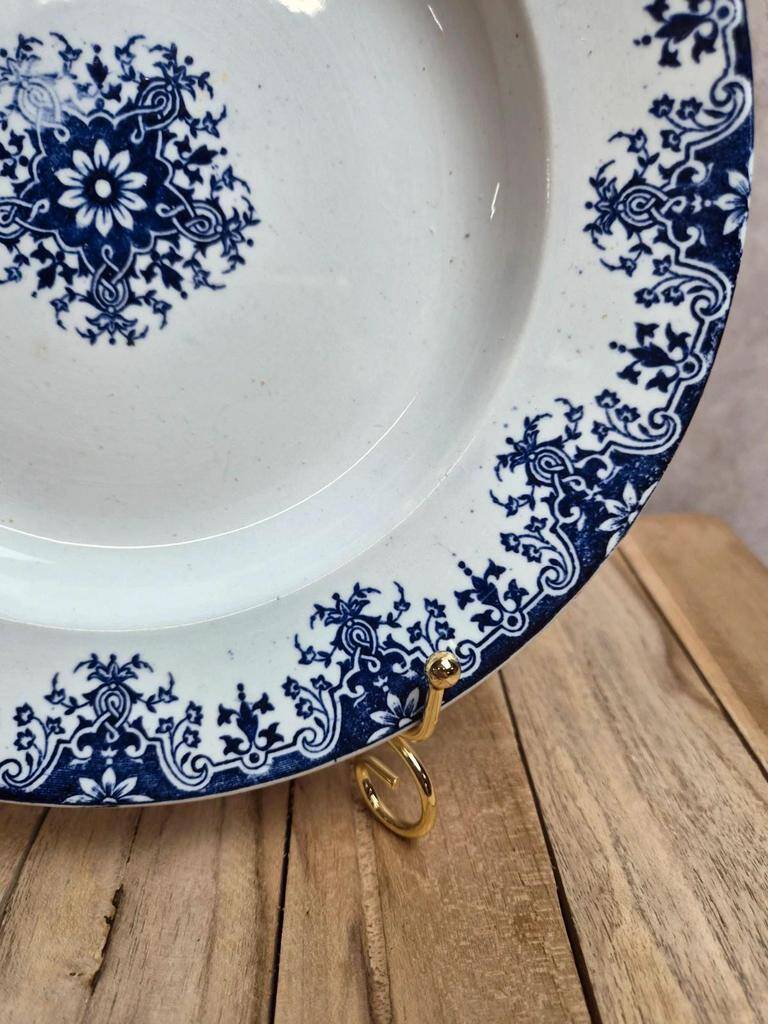 Semi-deep plate Terre de Fer Clairefontaine LG Normandy 19th century blue decoration
