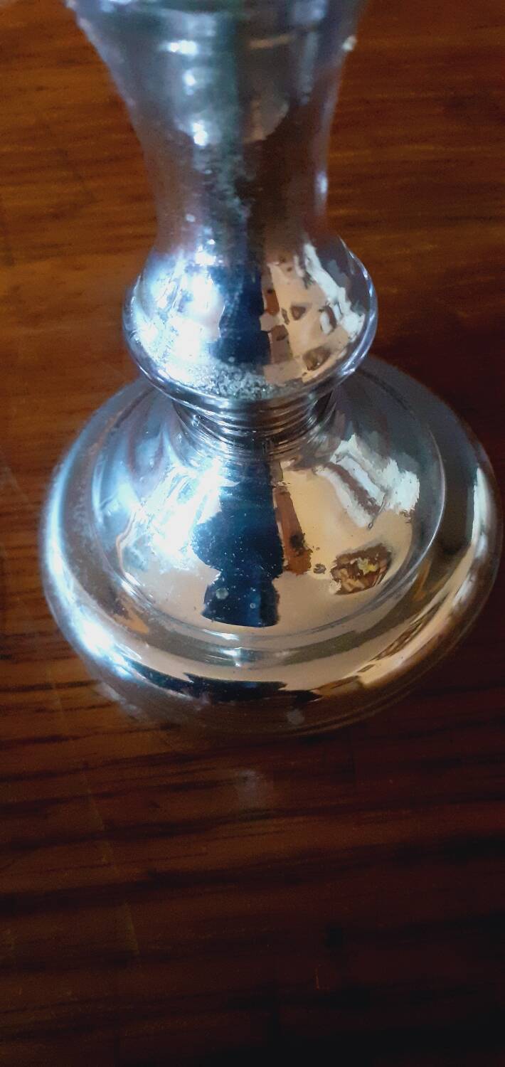 Pair Of Old Candlesticks In Eglomized/Mercurized Glass
