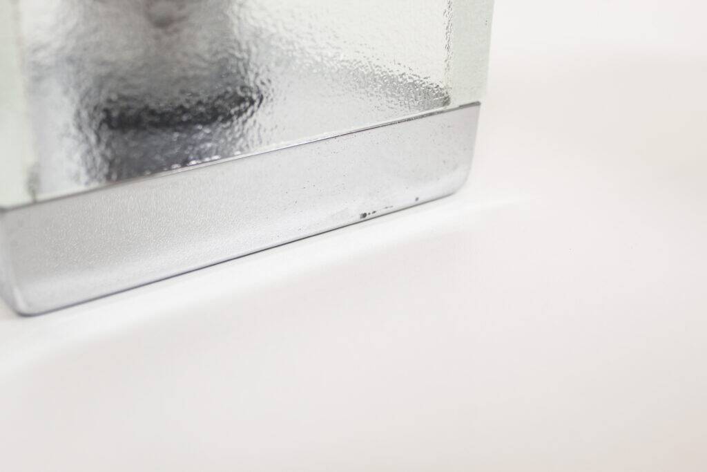 Set (2) of metal and ice glass 'cube' wall lights, Germany 1970s