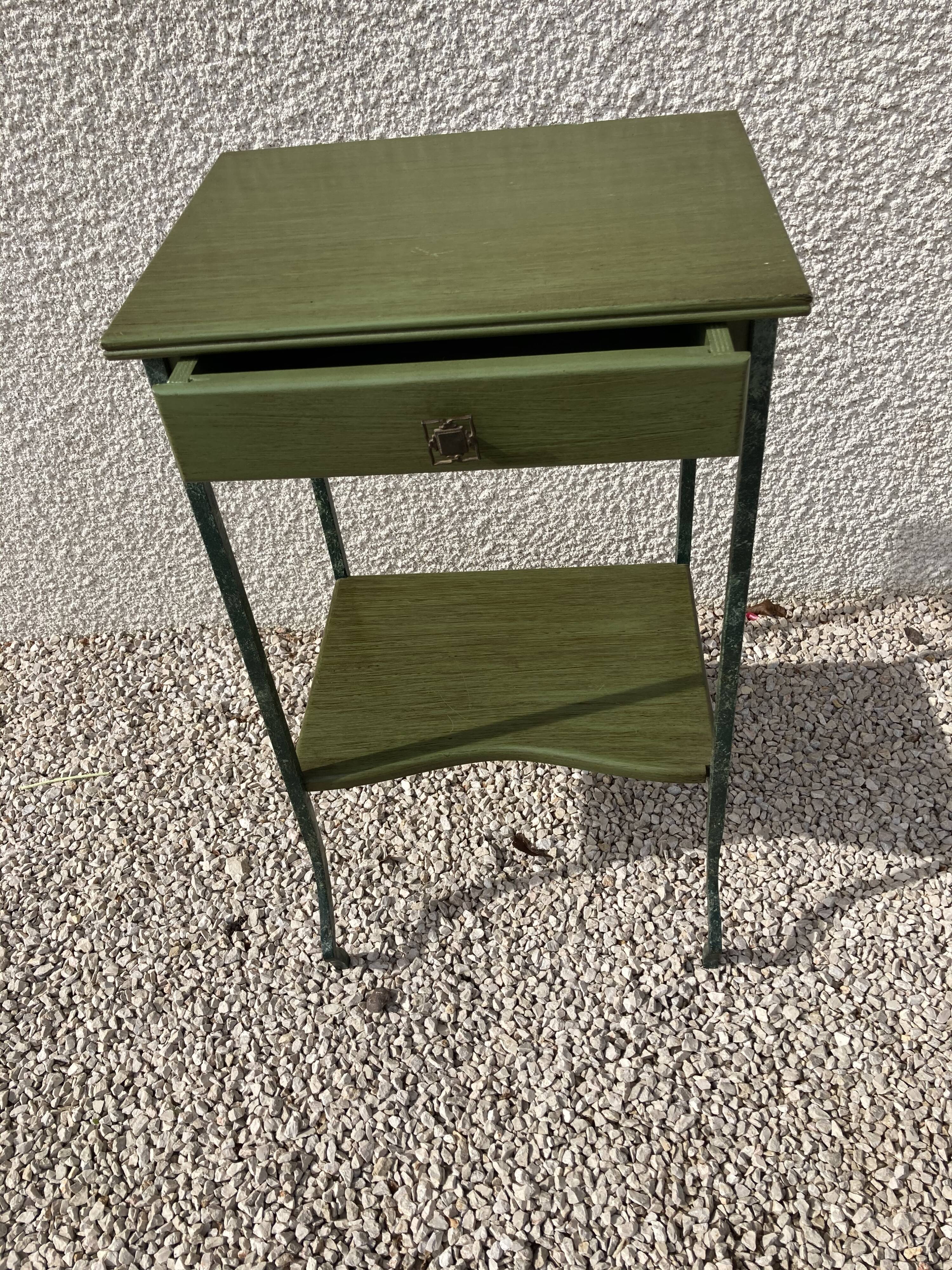 Iron and green wood bedside