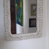 Rectangular mirror in vintage woven wicker rattan