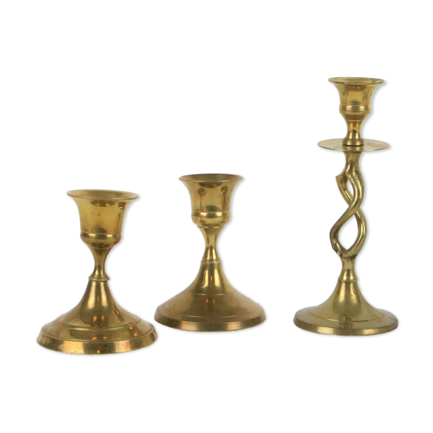 Trio of brass candle holders, vintage