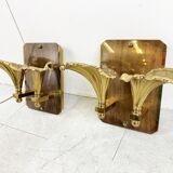 Paire d’appliques murales fleuries en bronze, années 1970