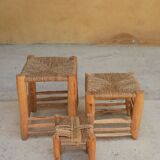 Tabouret berbère vintage bois et paille