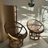 Pair of rattan shell armchairs, 1960s