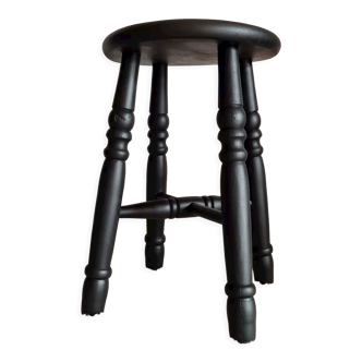 Antique tripod stool in black wood