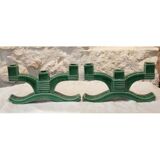 Pair of three-light candlesticks in green ceramic from around 1950-1960.