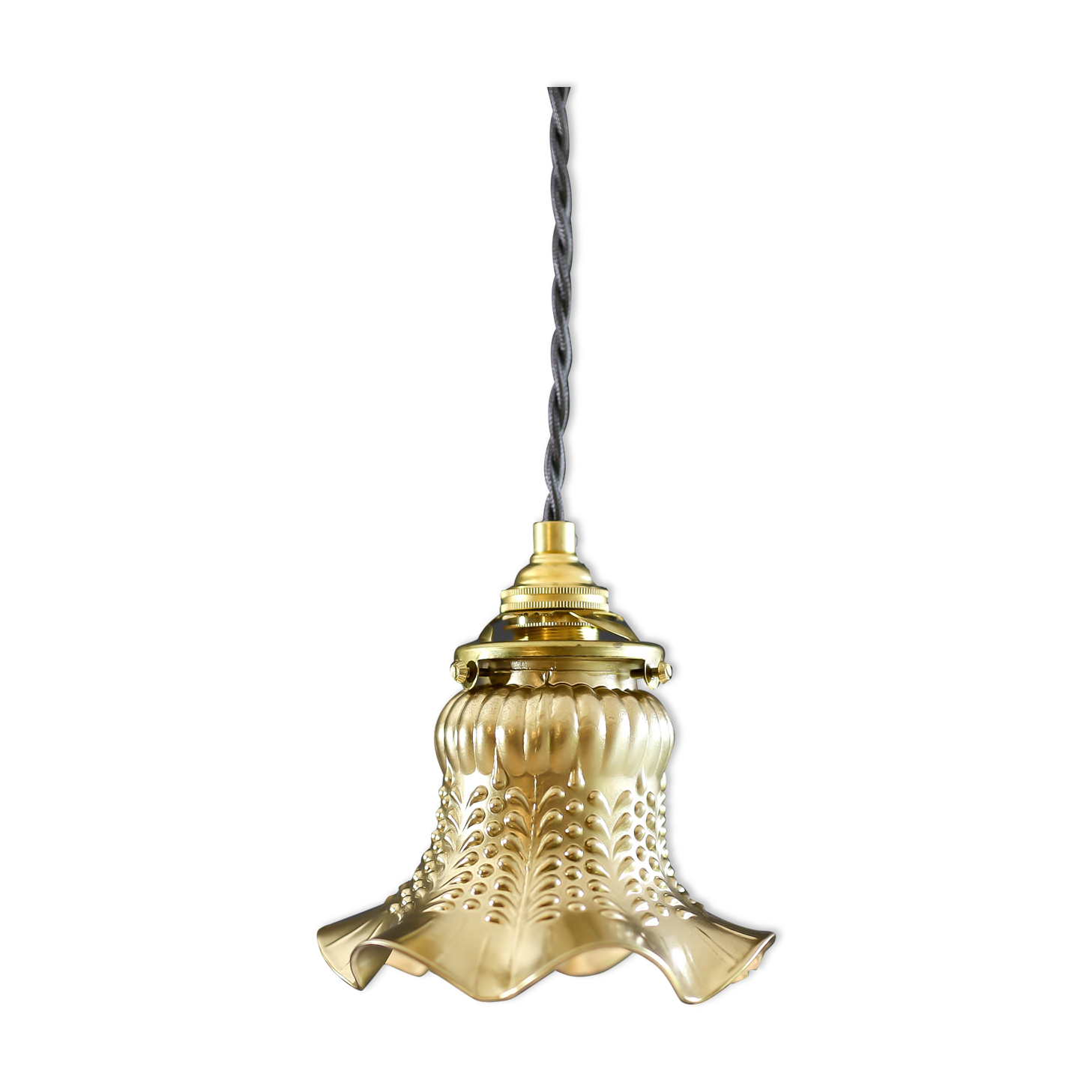 Old tulip suspension painted gold with new brass