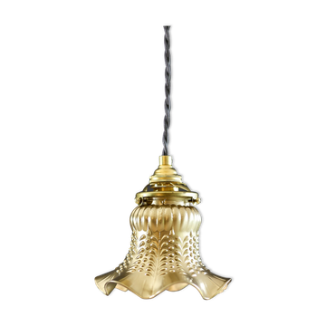Suspension tulipe ancienne peinte or avec douille en laiton