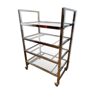 Desserte en métal chromé et verre fumé, année 1970