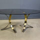 Vintage brass oval glass dining table, 1970s