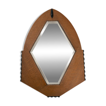 Miroir Art Déco néerlandais en chêne avec des détails ébénisés, 1920-1930