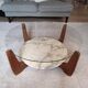 Table basse bois marbre et verre par Hugues Poignant