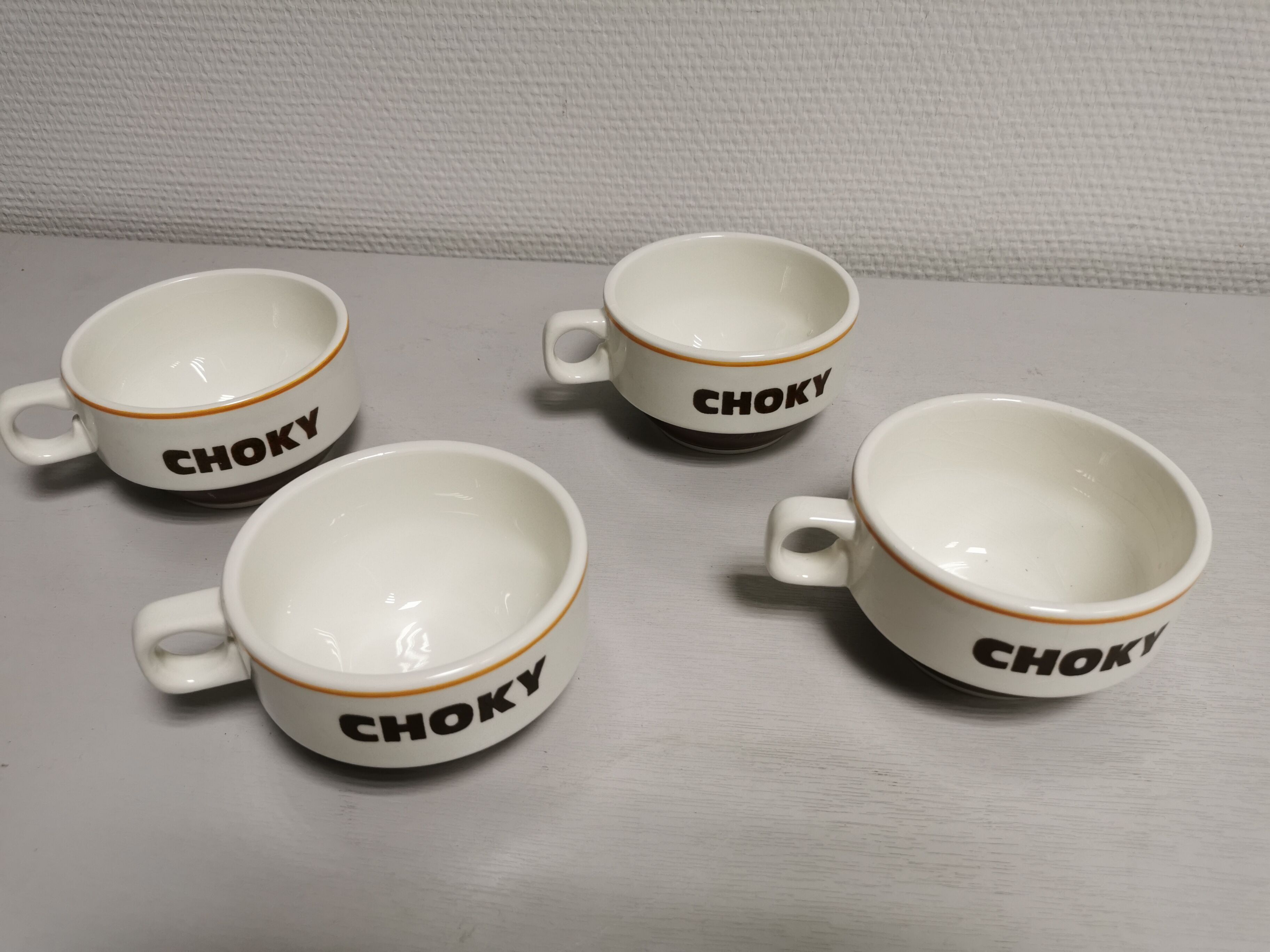 Set of 4 Choky chocolate cup, ceramic vintage pub