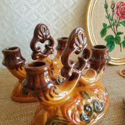 Paire de bougeoirs double barbotine - vintage