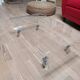 Design coffee table from Habitat in transparent plexiglass, mounted on wheels.