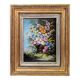 Antique oil painting, bouquet of peonies, ornate gilded frame