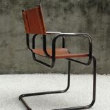 Fauteuil vintage en cuir et acier tubulaire, 1960