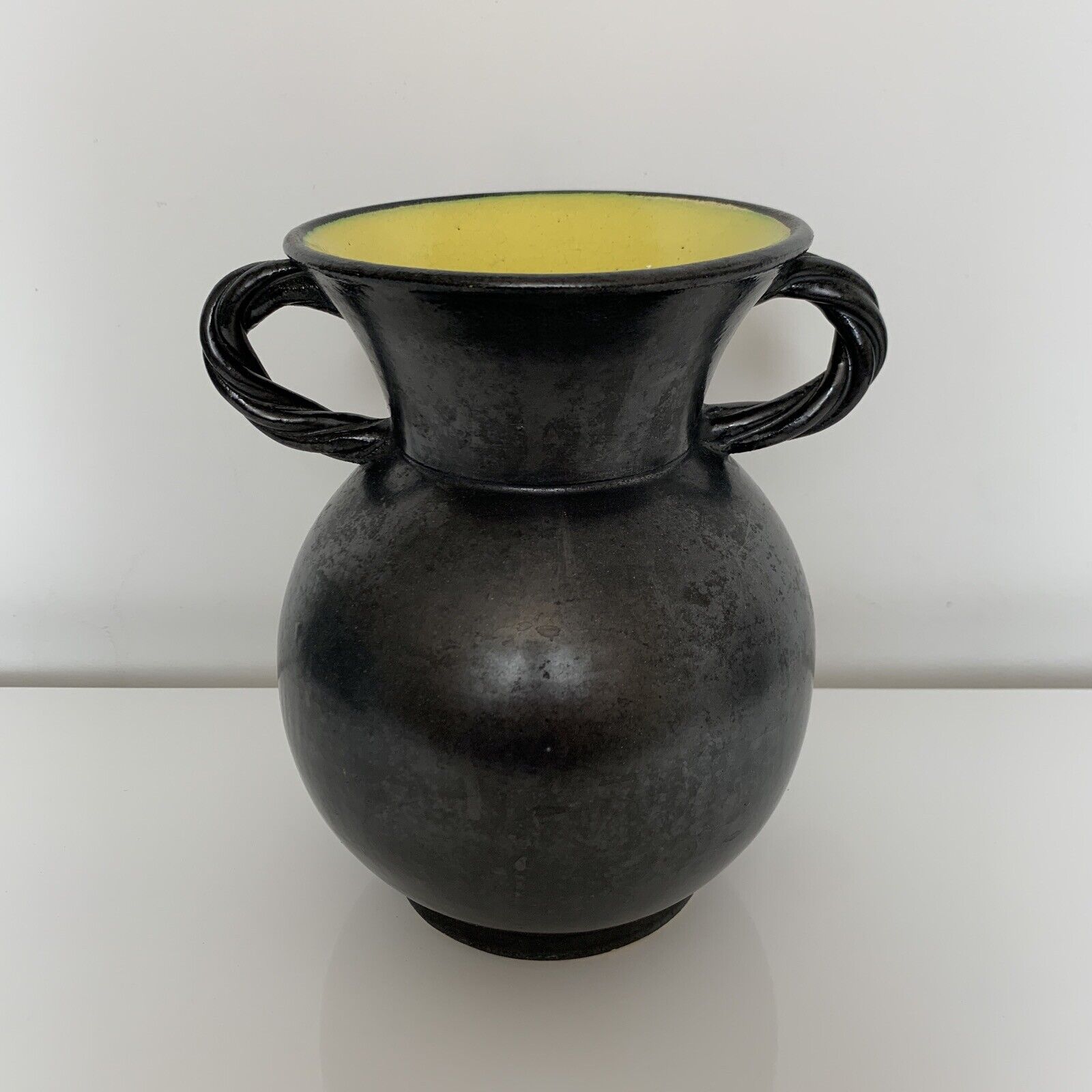 Vase with handles black yellow vintage