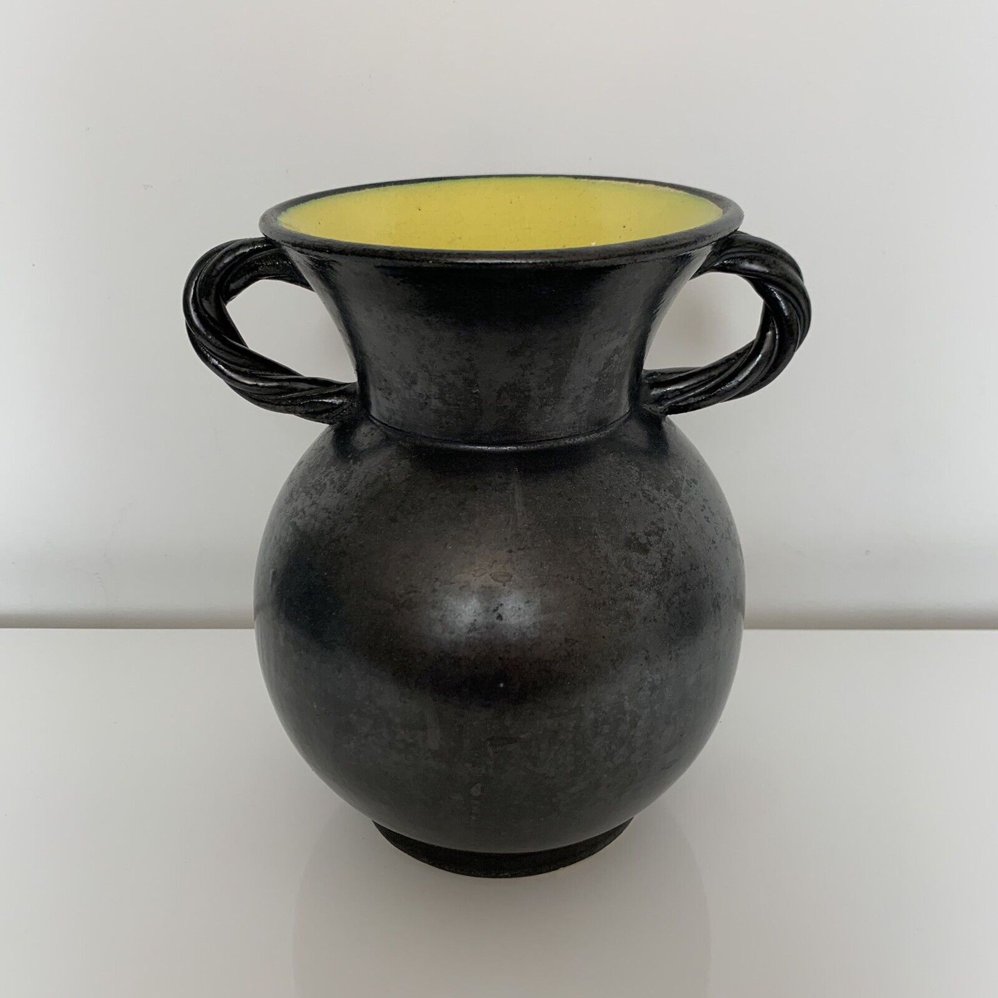 Vase with handles black yellow vintage