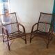 Lot de 2 Fauteuils de jardin en rotin et bambou -Vintage -Années 60 - avec coussins - vernis satin