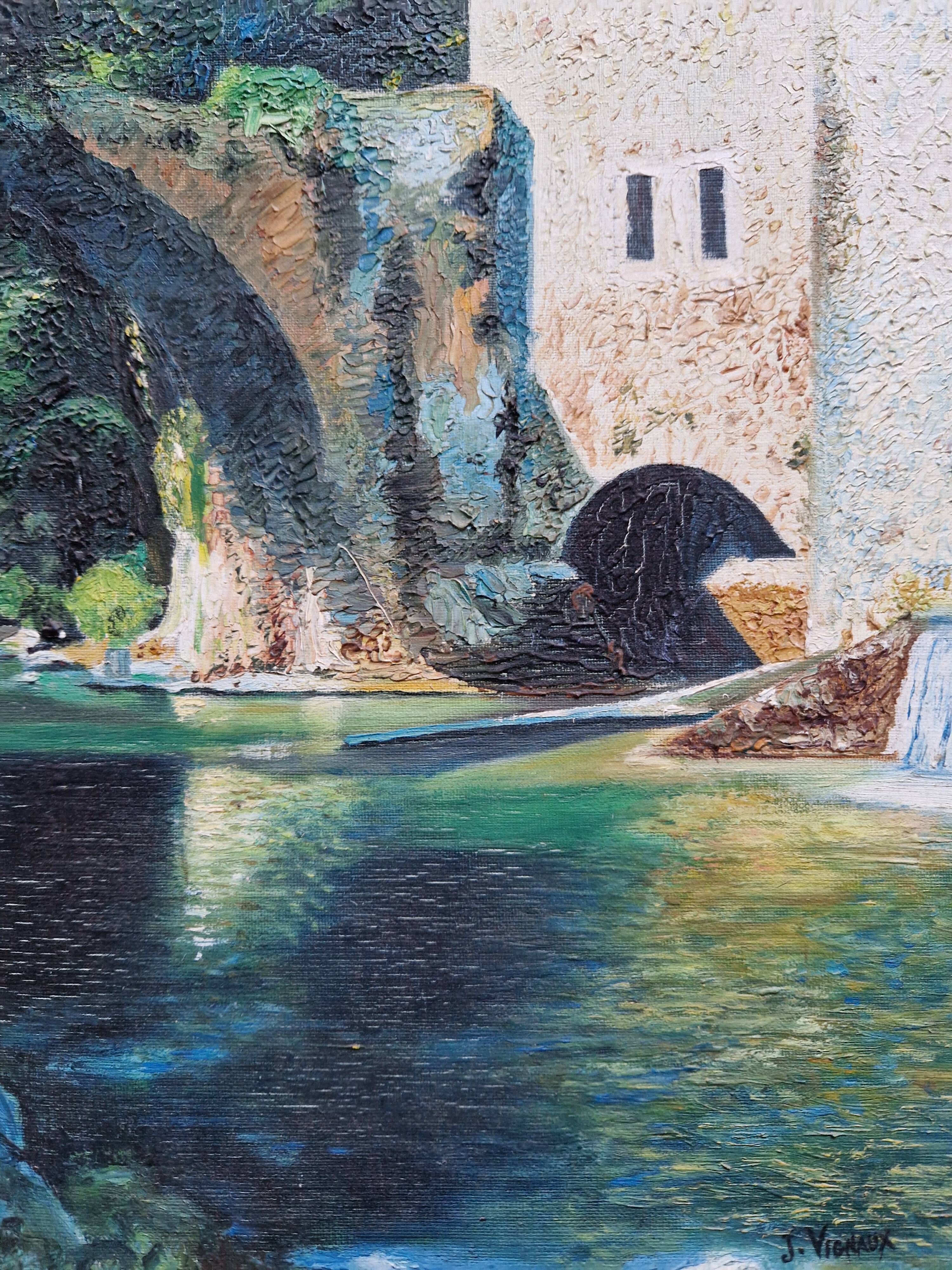 Tableau ancien Moulin  de corps Aveyron
