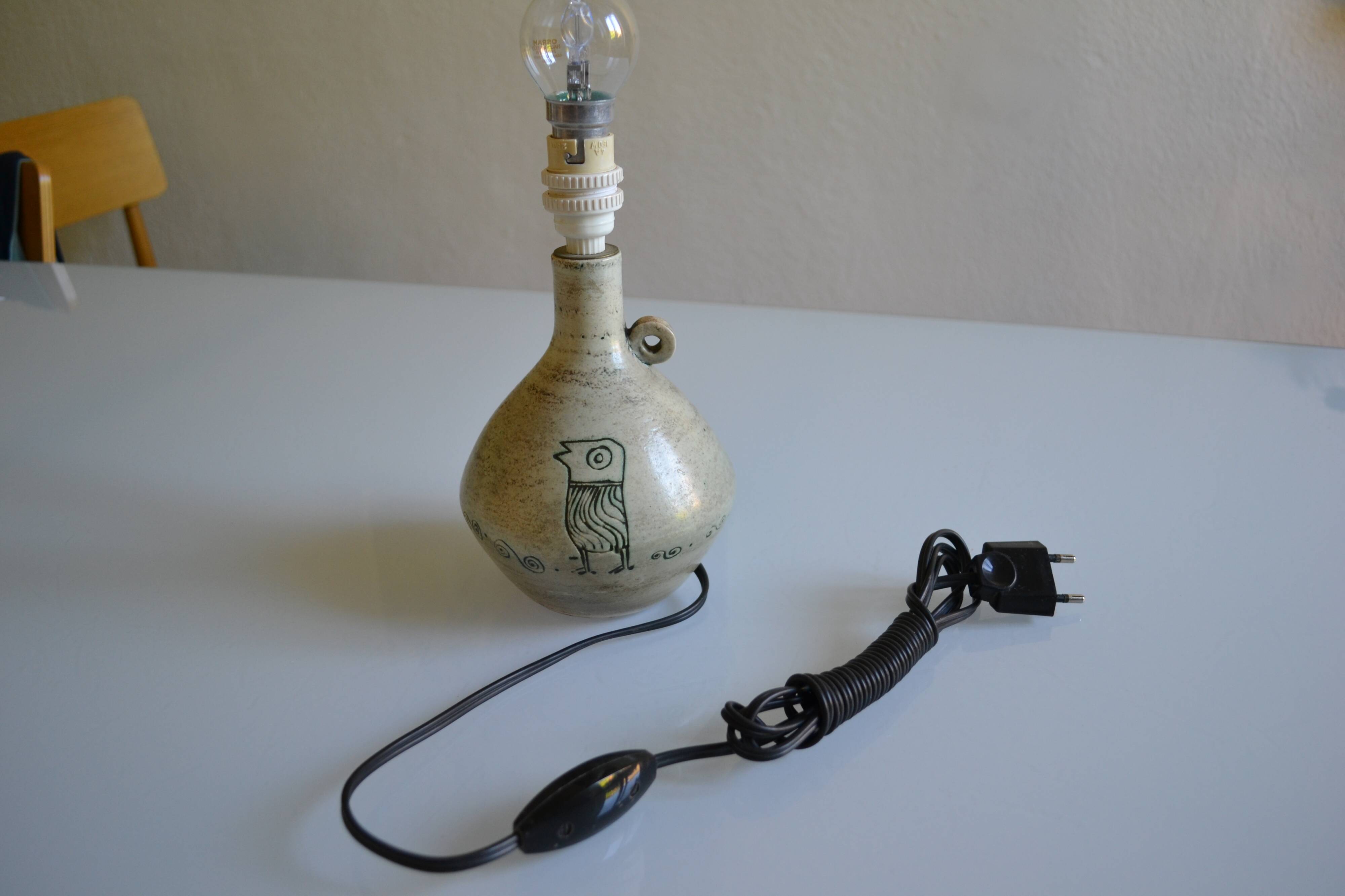 Jacques Blin ( 1920 1995 ) Pied de lampe céramique décor oiseau