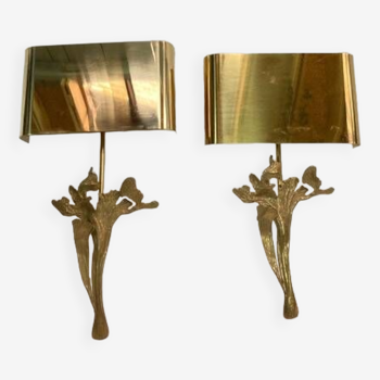 Paire d'appliques en bronze doré signées Maison Charles