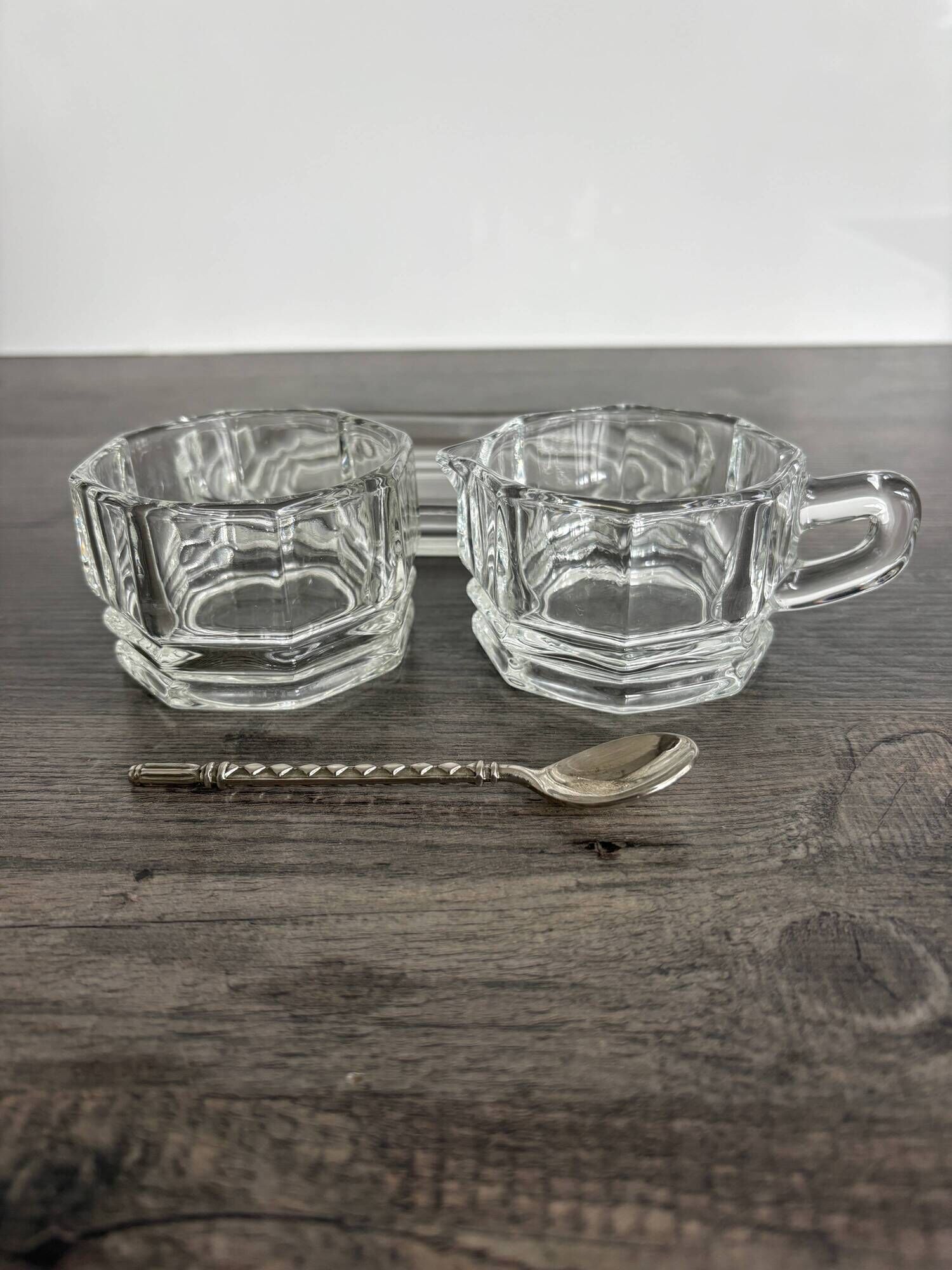 Art Deco Condiment Set in Moulded Crystal