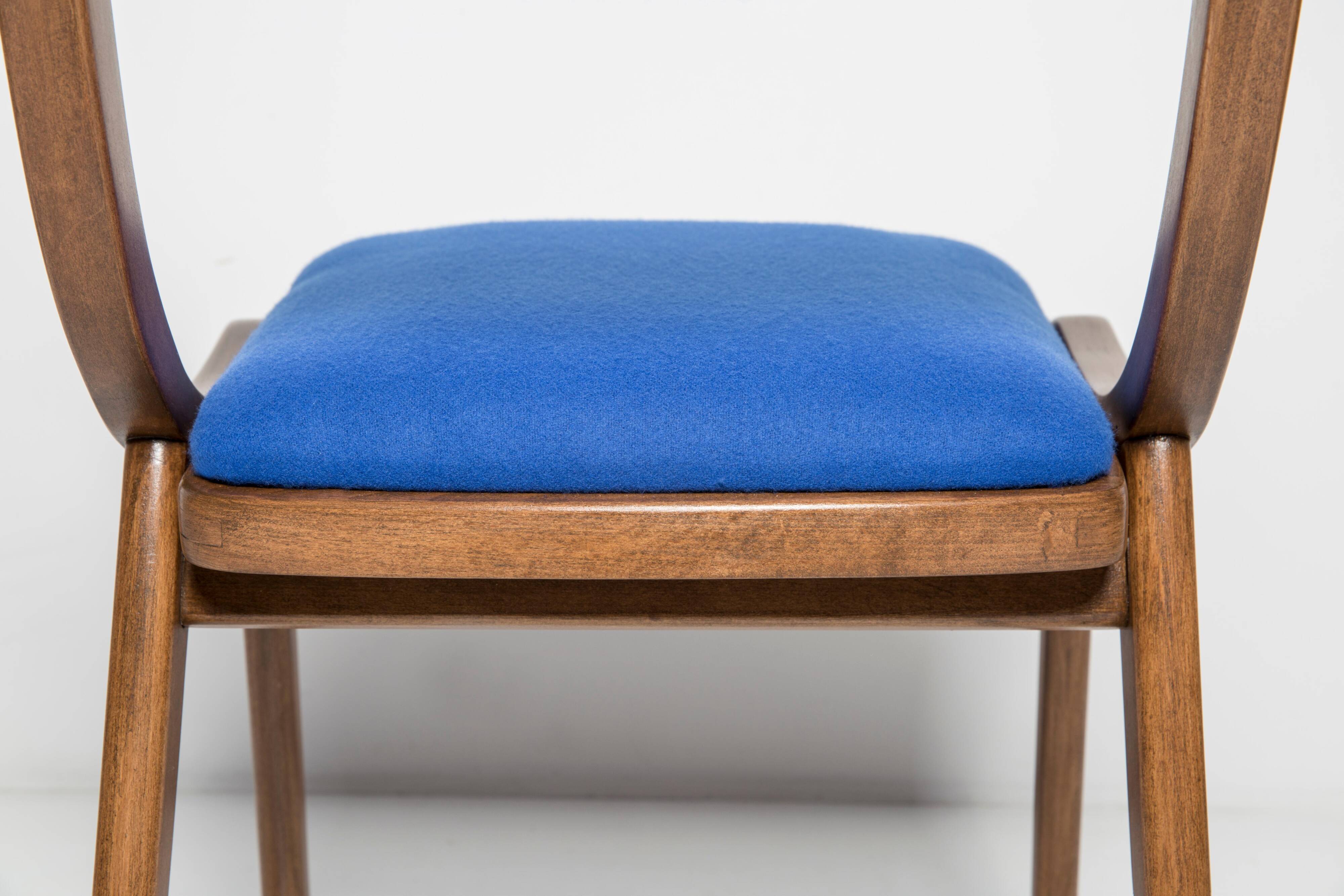 Bumerang Chair Mid-Century Modern, Royal Blue Wool, Poland, 1960s
