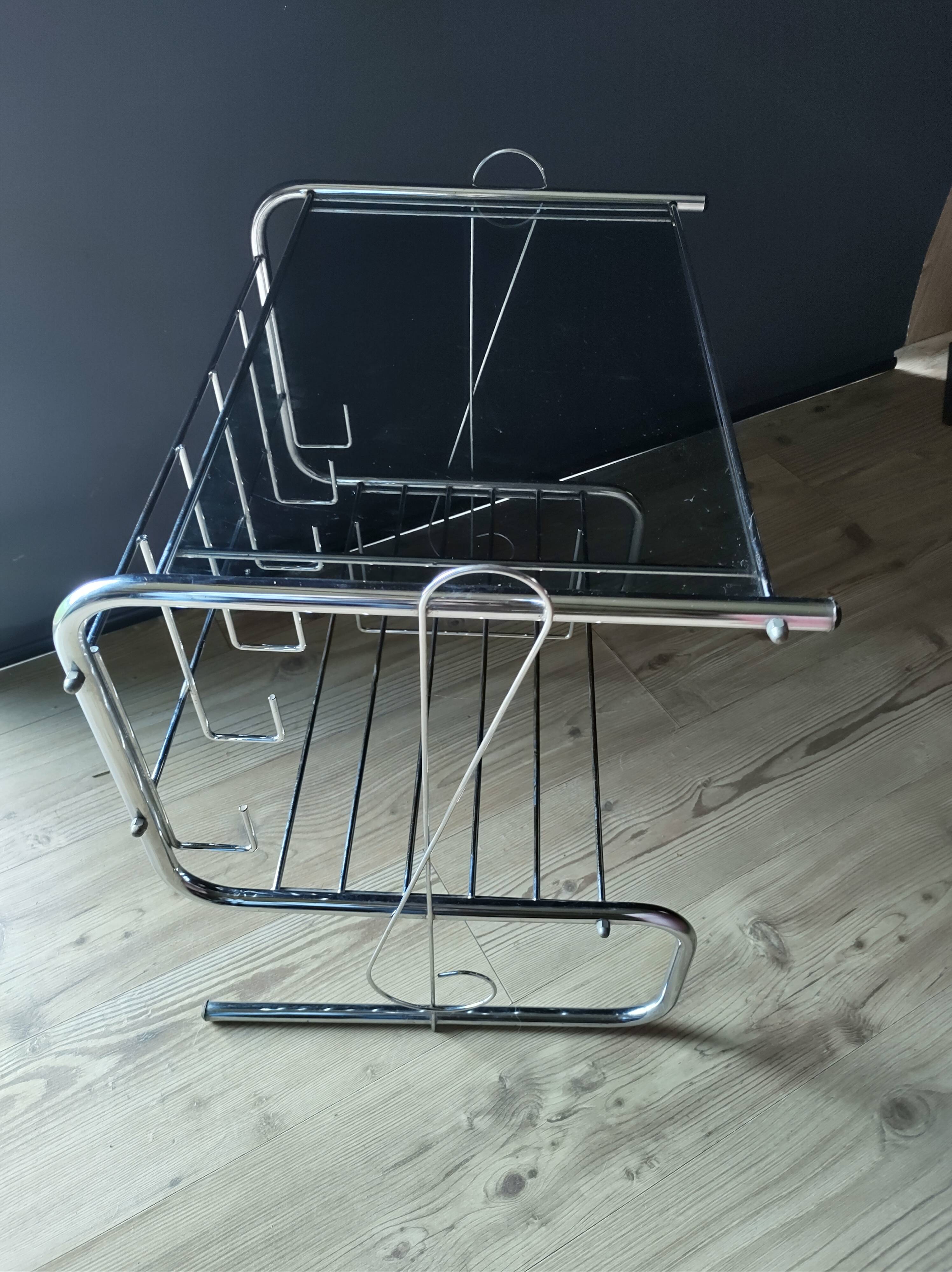 Table/meuble hifi chromé et verre fumé vintage 1970
