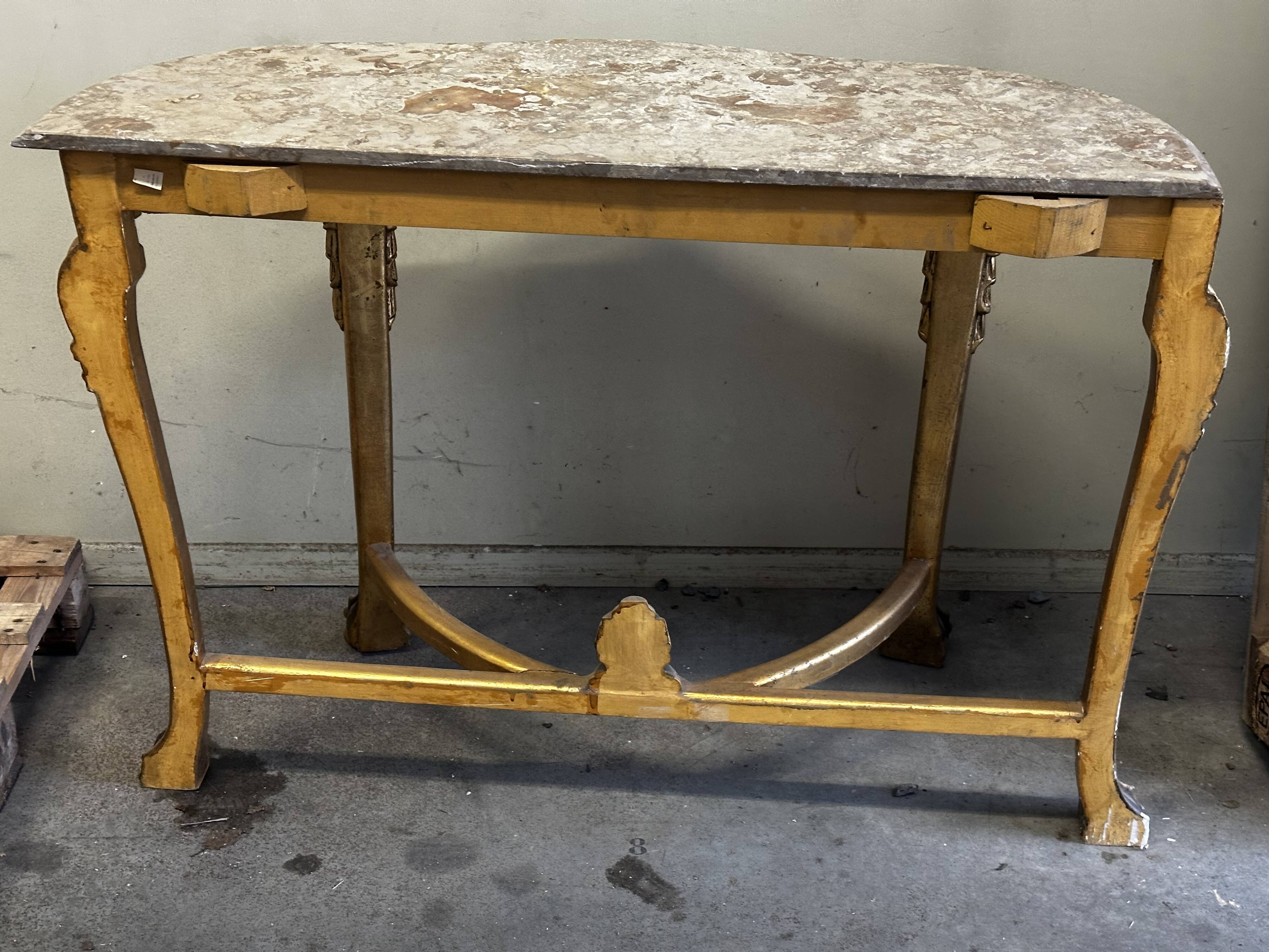 Hollywood Regency Console - Gilded Wood and Marble