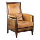 Cognac-coloured Art Deco design armchair made of sheepskin with a high back