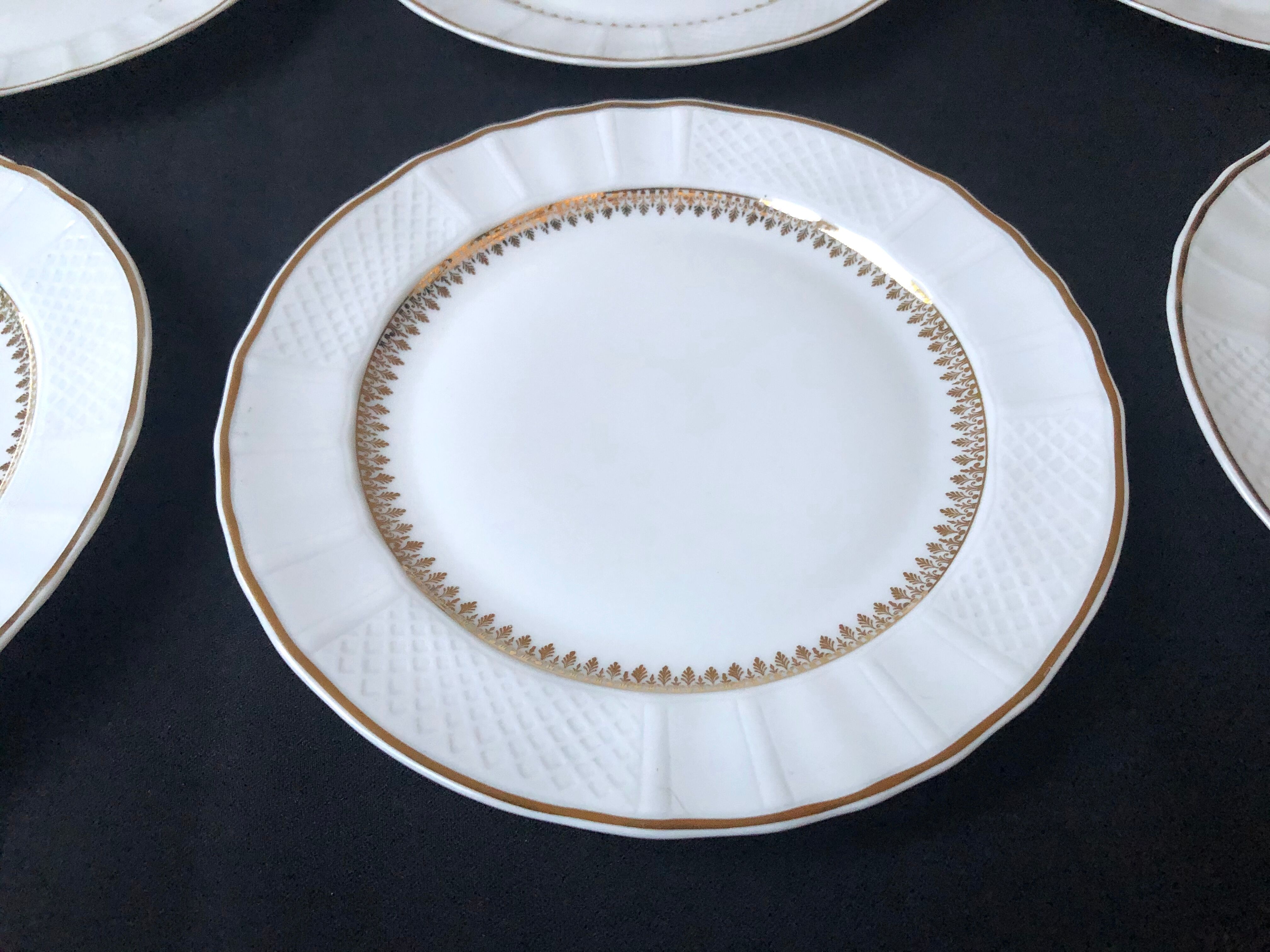 Limoges Bernardaud porcelain dessert plates - vintage co. 60s, white & gold