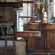 Wrought iron and wood corner unit, vintage corner furniture, corner shelf.