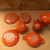 Old vallauris service 7 pieces empty pitchers pocket ceramic orange #a996
