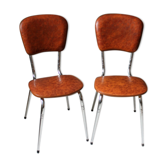 Set of 2 vintage skaï chairs and chrome base