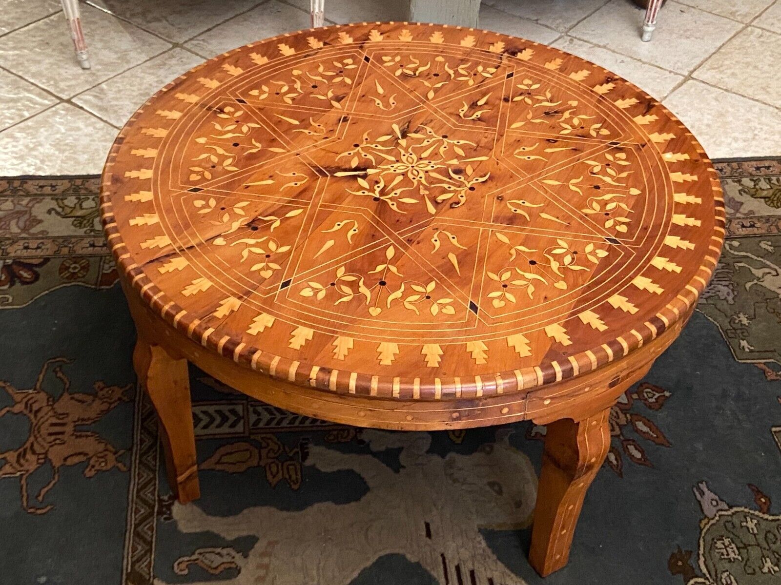 Cherifian cedar coffee table with Hispano-Moorish inlaid decoration Morocco