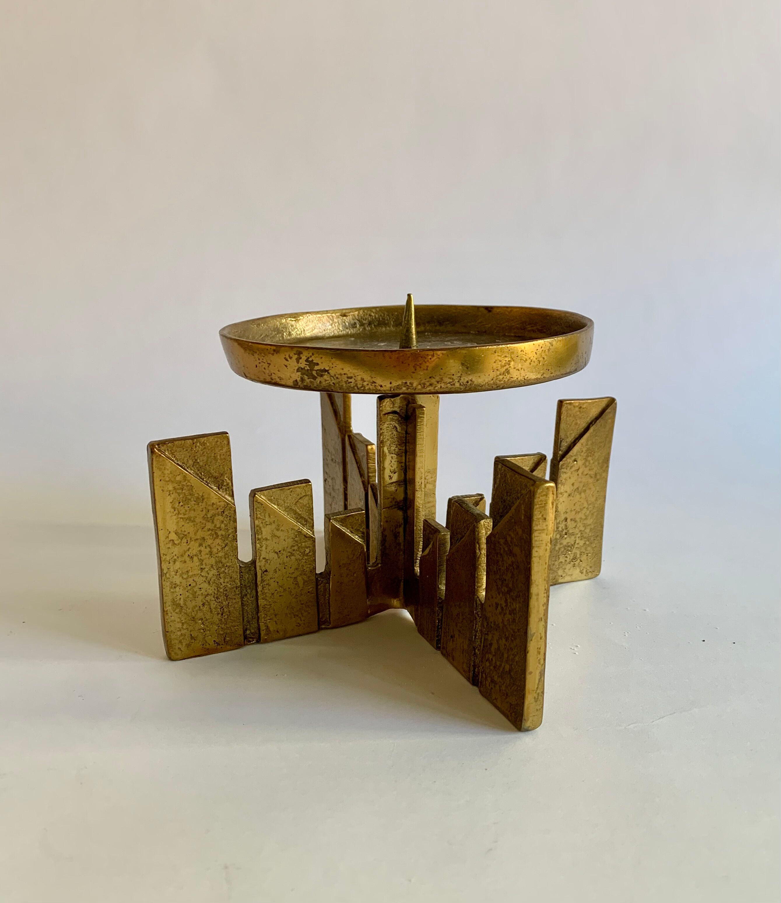 Brutalist bronze candleholder, 1970s
