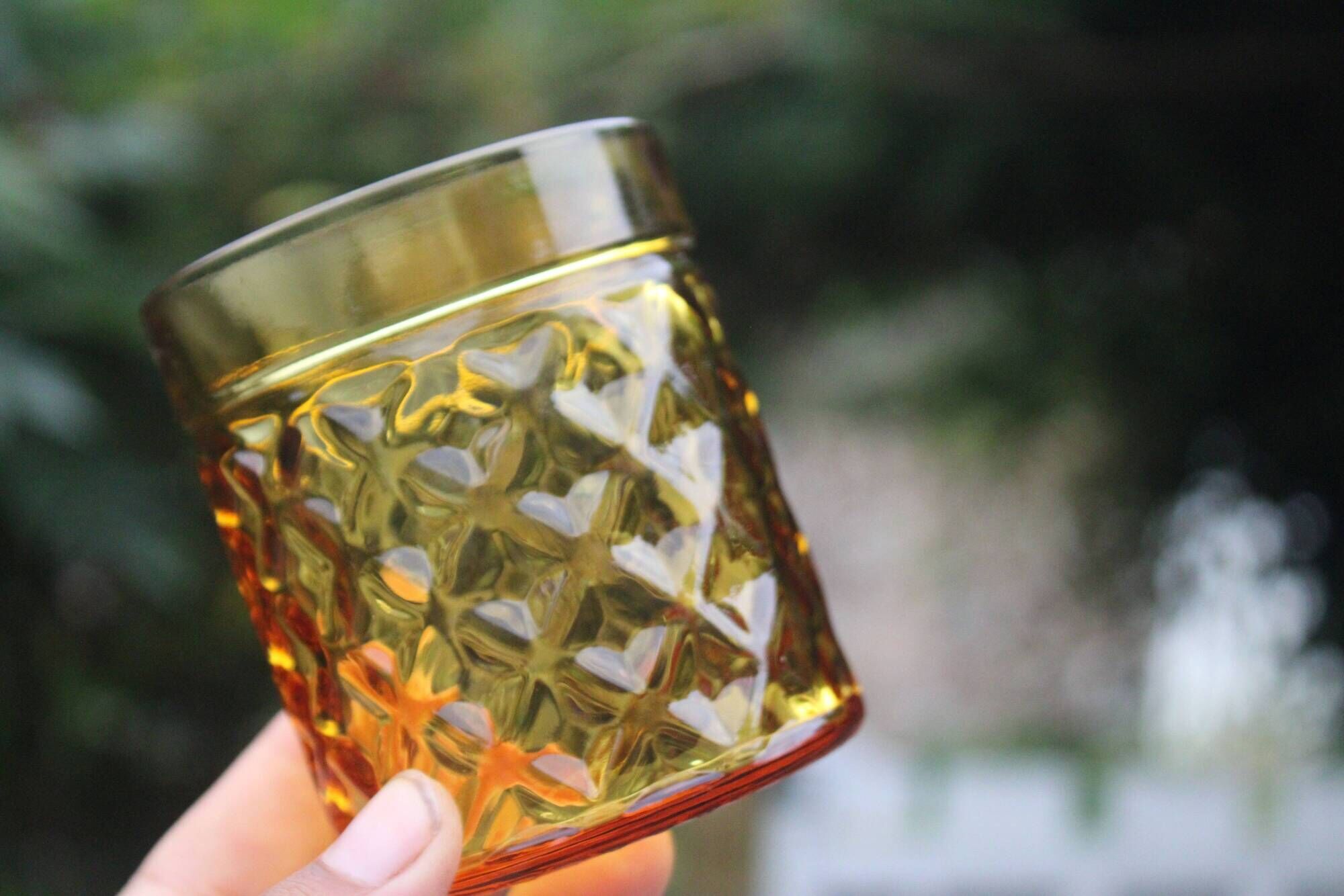 Set of 6 vintage Pernod amber glass glasses – H9 cm Ø7 cm – Bi collection