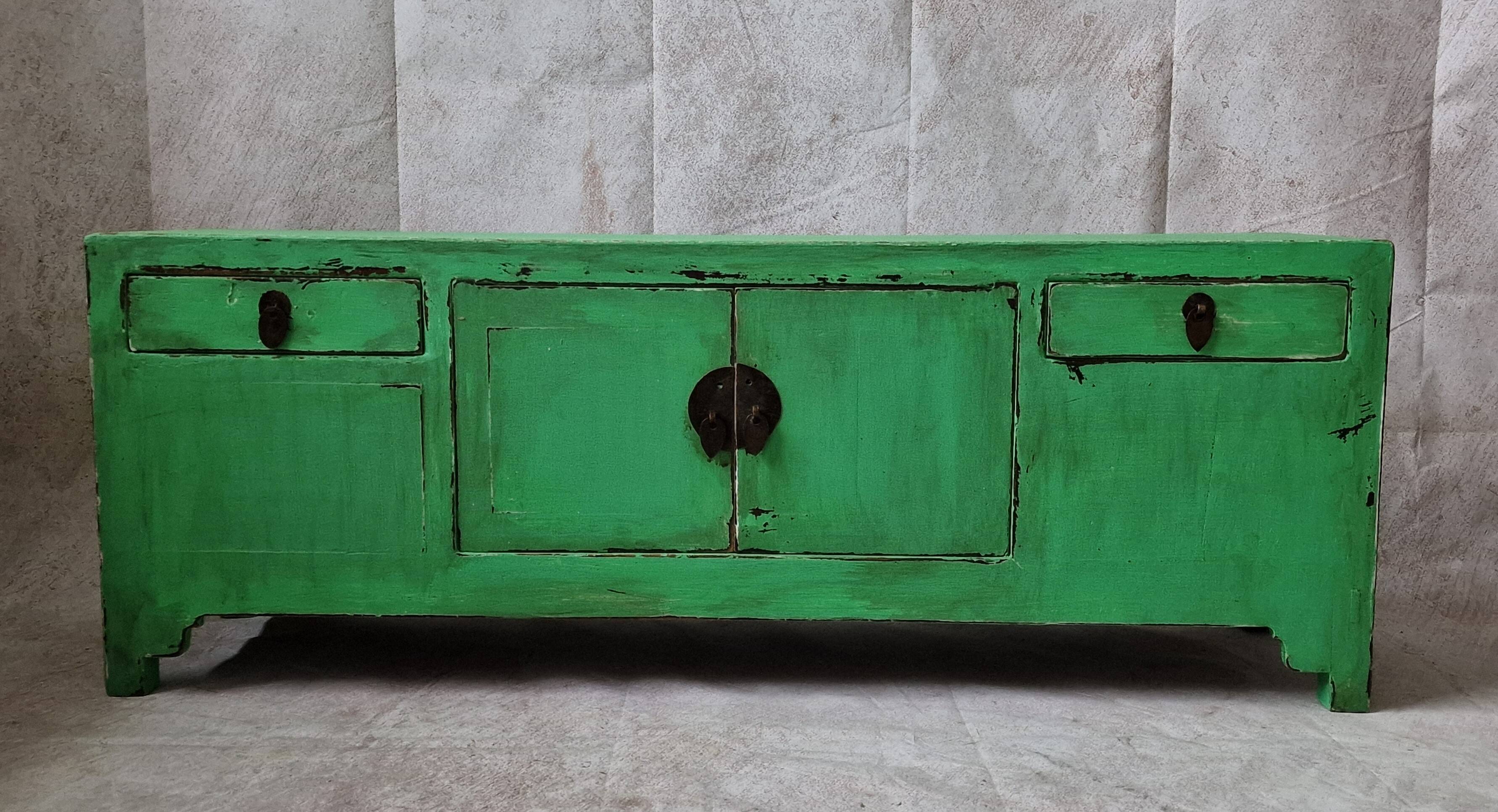 Small low buffet / TV cabinet in green patina