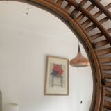Miroir vintage 1960 soleil rotin style ORTF spirale - 80 x 62 cm