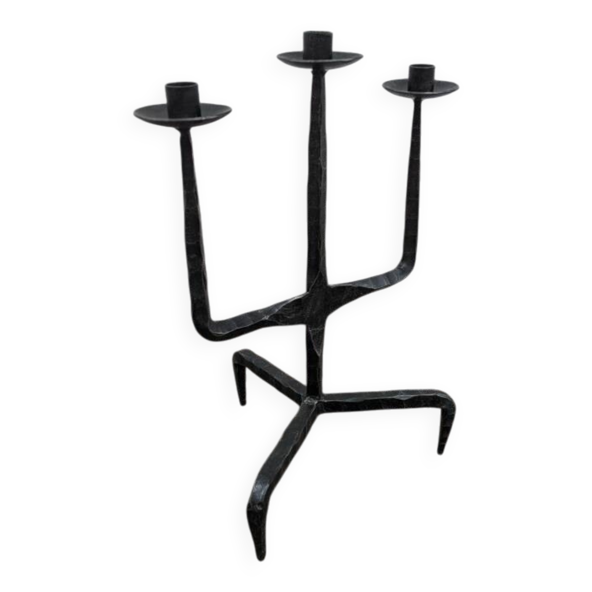 Tripod candlestick wrought iron brutalist design ironwork art candle holder