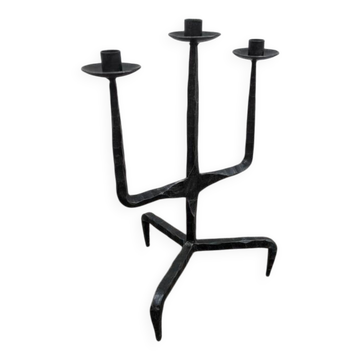Tripod candlestick wrought iron brutalist design ironwork art candle holder