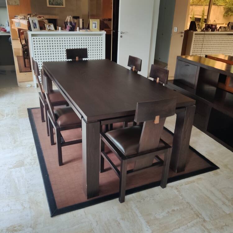 Roche Bobois dining set with a 2m table + extension and 6 solid wood chairs.