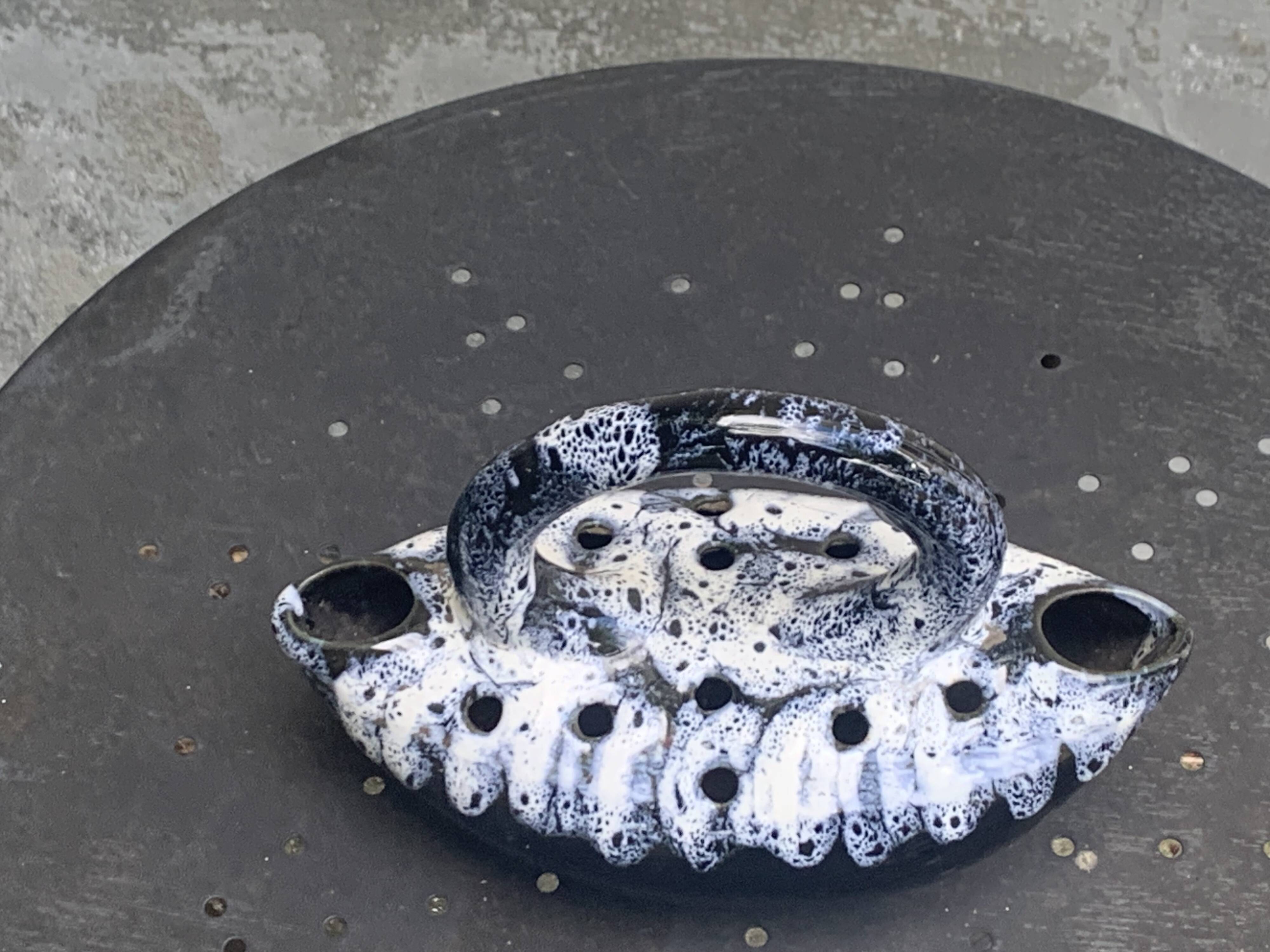 Midnight blue and white glazed ceramic flower pick, 1960/1970, vintage