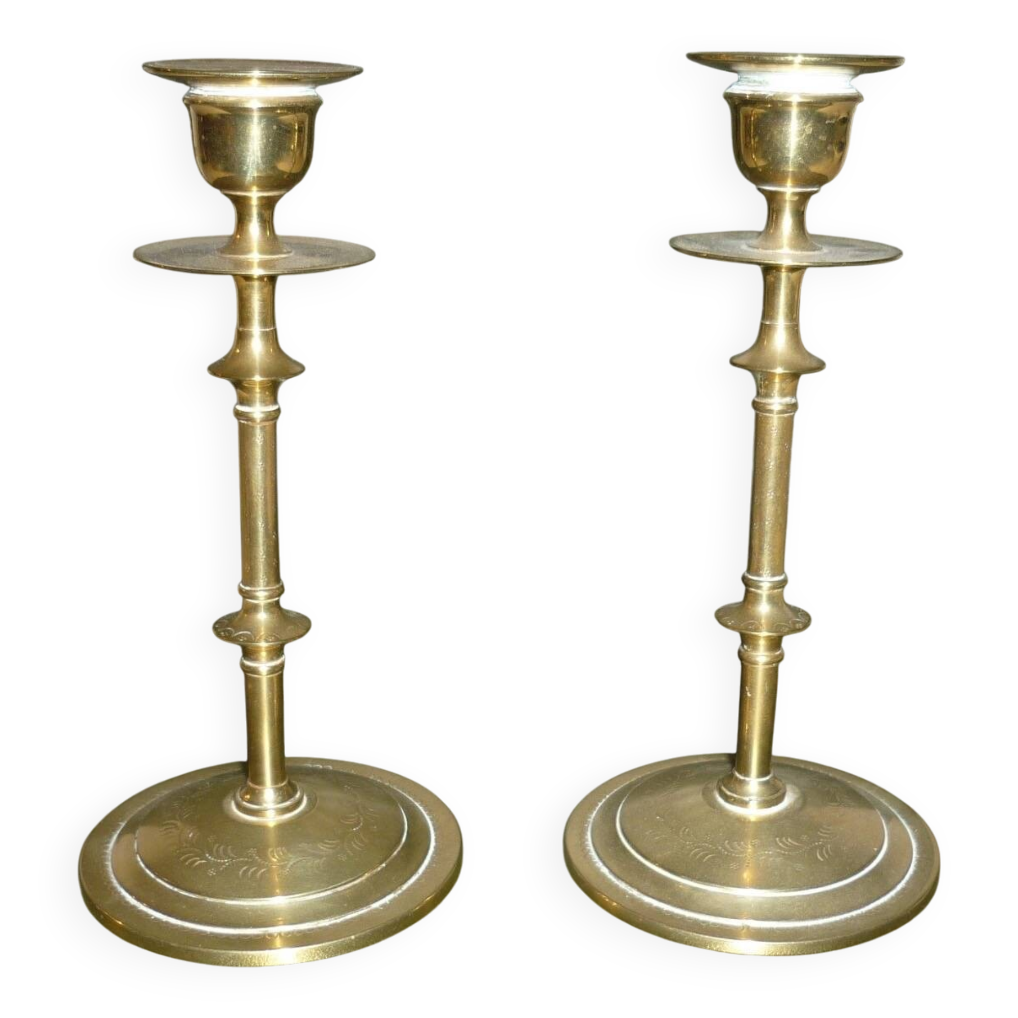 Pair of gilded brass candlesticks