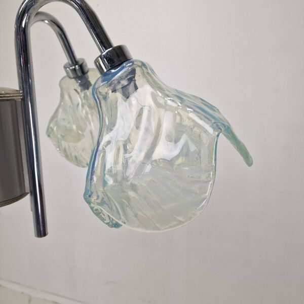 Plafonnier italien à cinq abat-jour en verre de Murano bleu – années 1970