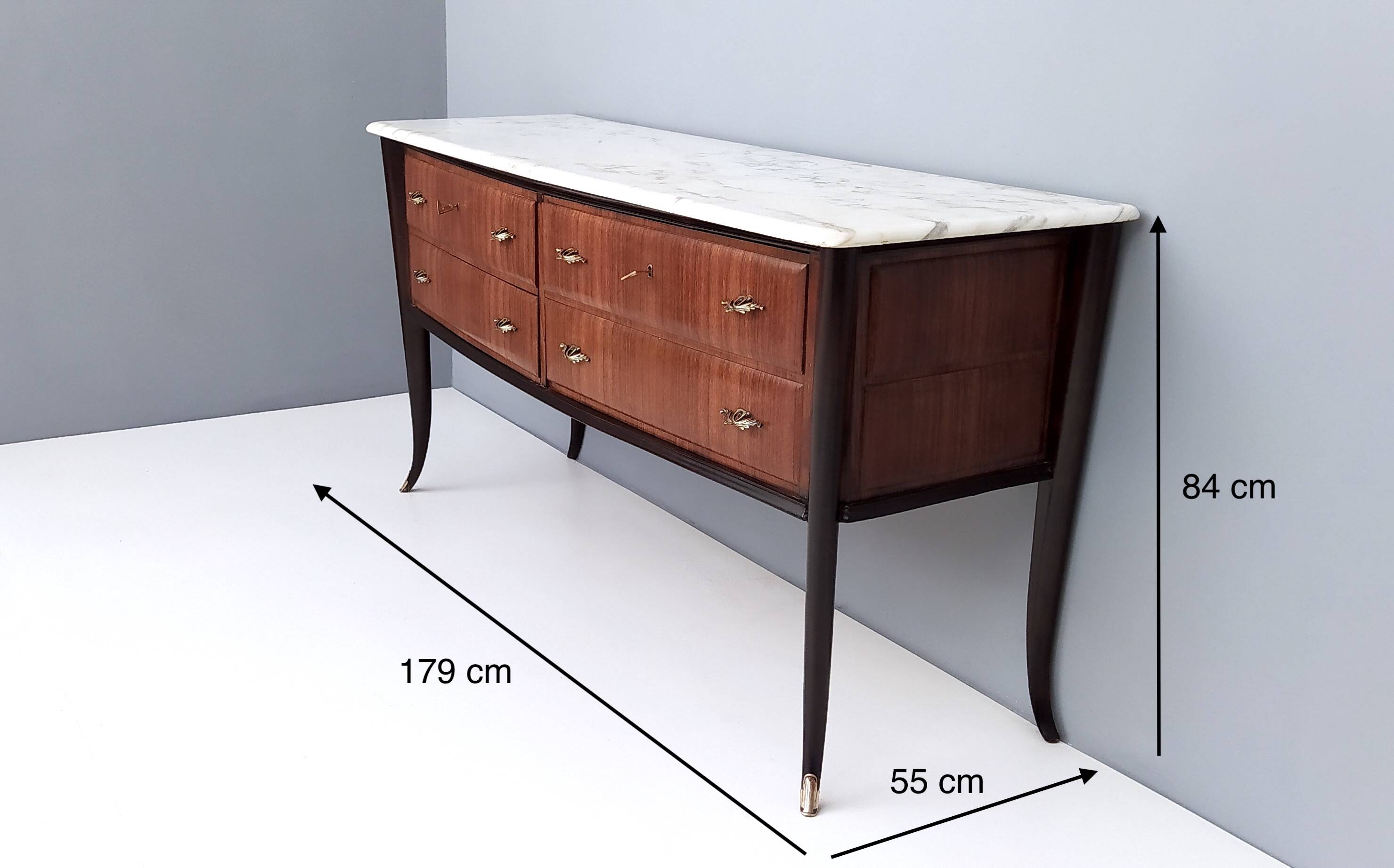 Black Walnut Dresser Produced by Dassi with Carrara Marble Top, Italy